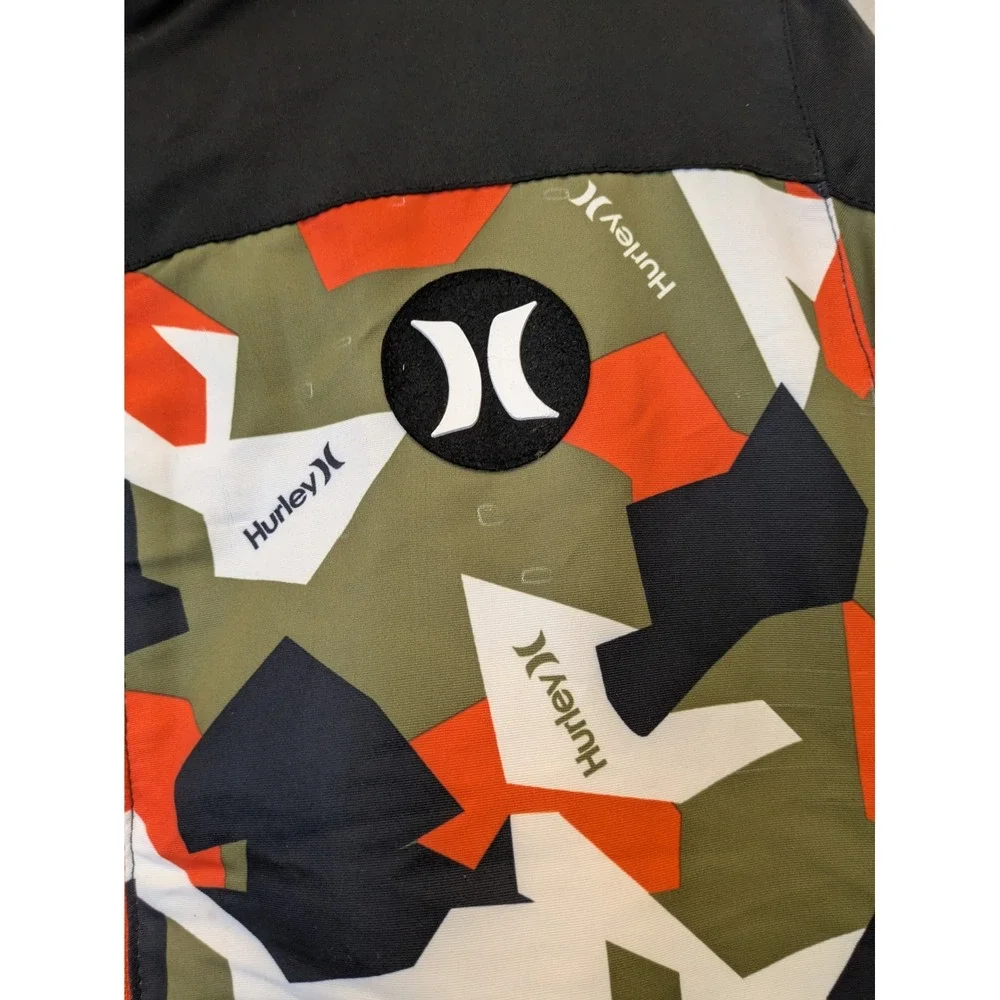 Hurley Puffer Jacket Kid's L (14/16) Green Orange Camo Hooded Fleece Lined‎